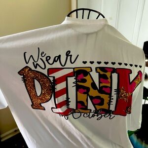 White and Pink Graphic Short Sleeve Tee October Pink Breast Cancer Awareness